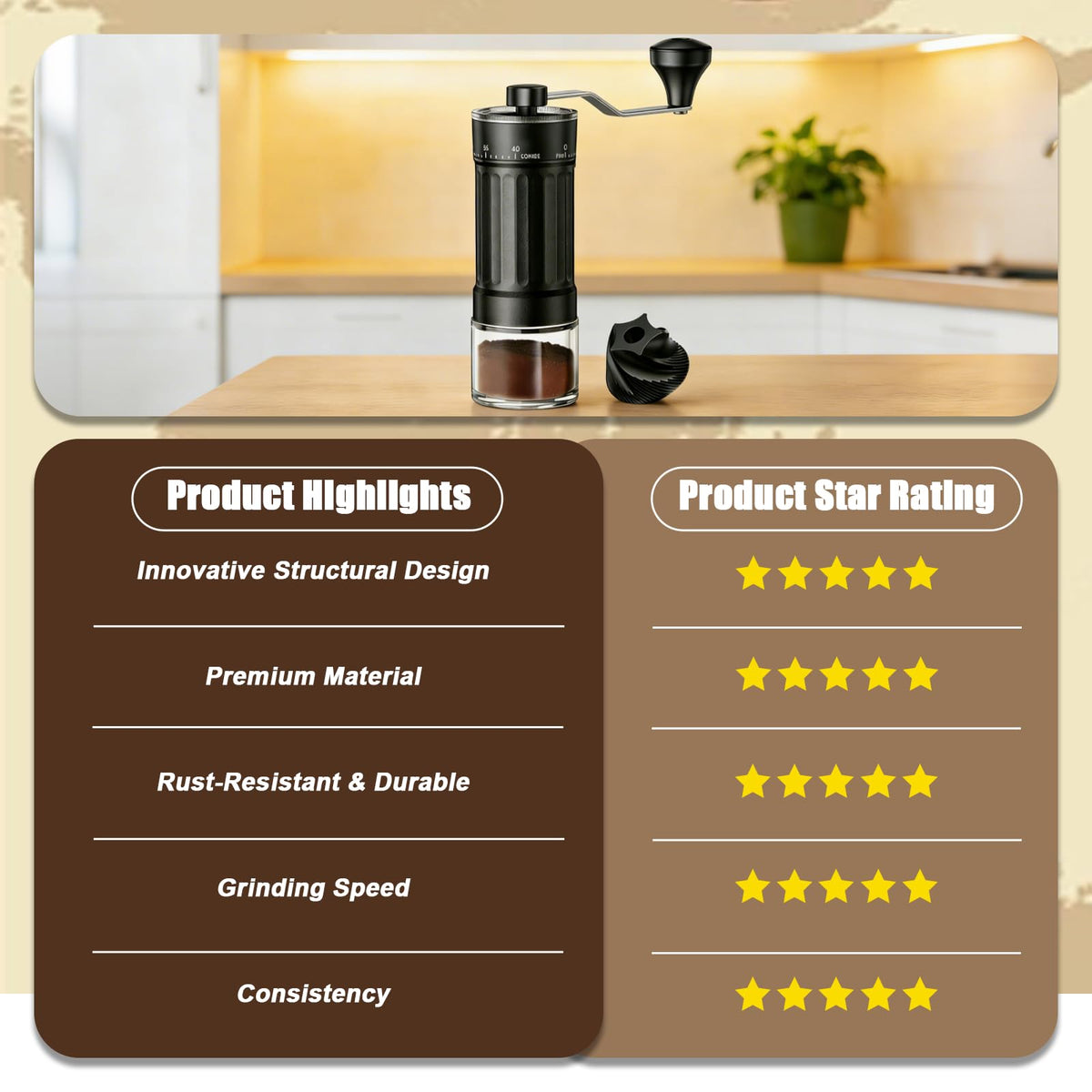 Manual Coffee Grinder with 40 Adjustable Settings, 30g Capacity I675