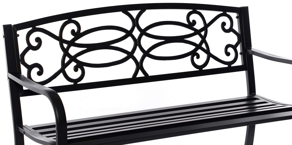 Steel Outdoor Patio Garden Bench with Cast Iron Backrest C467