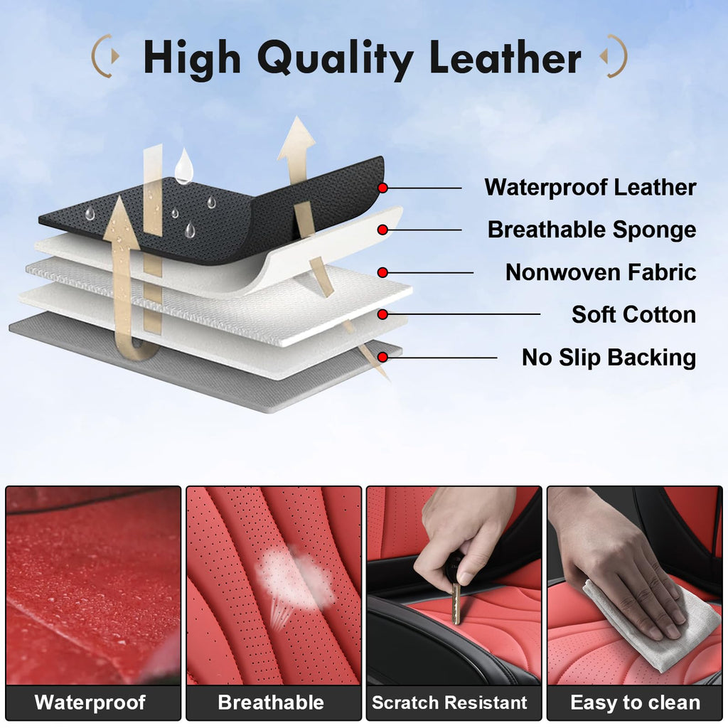 Black Red 2 Pack Leather Car Seat Covers M1839