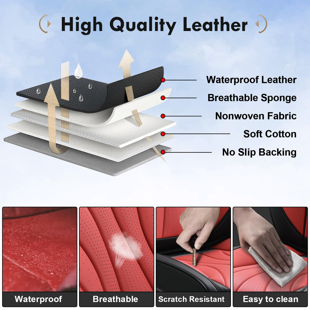 Black Red 2 Pack Leather Car Seat Covers M1839