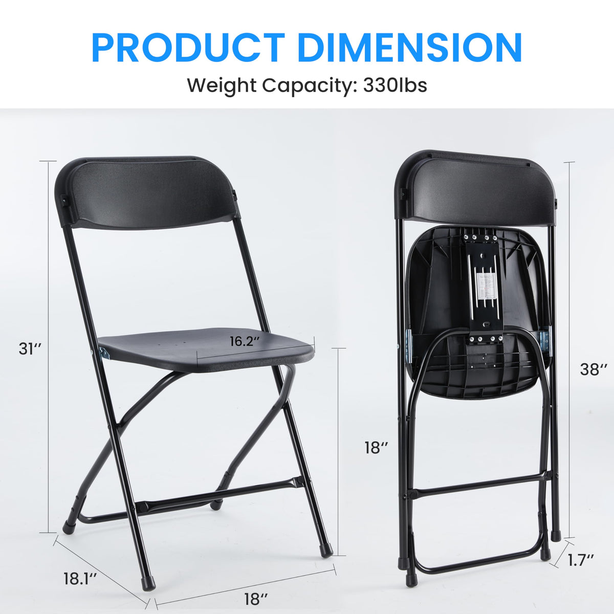 10 Pcs Black Plastic Folding Chair with Metal Frame V405