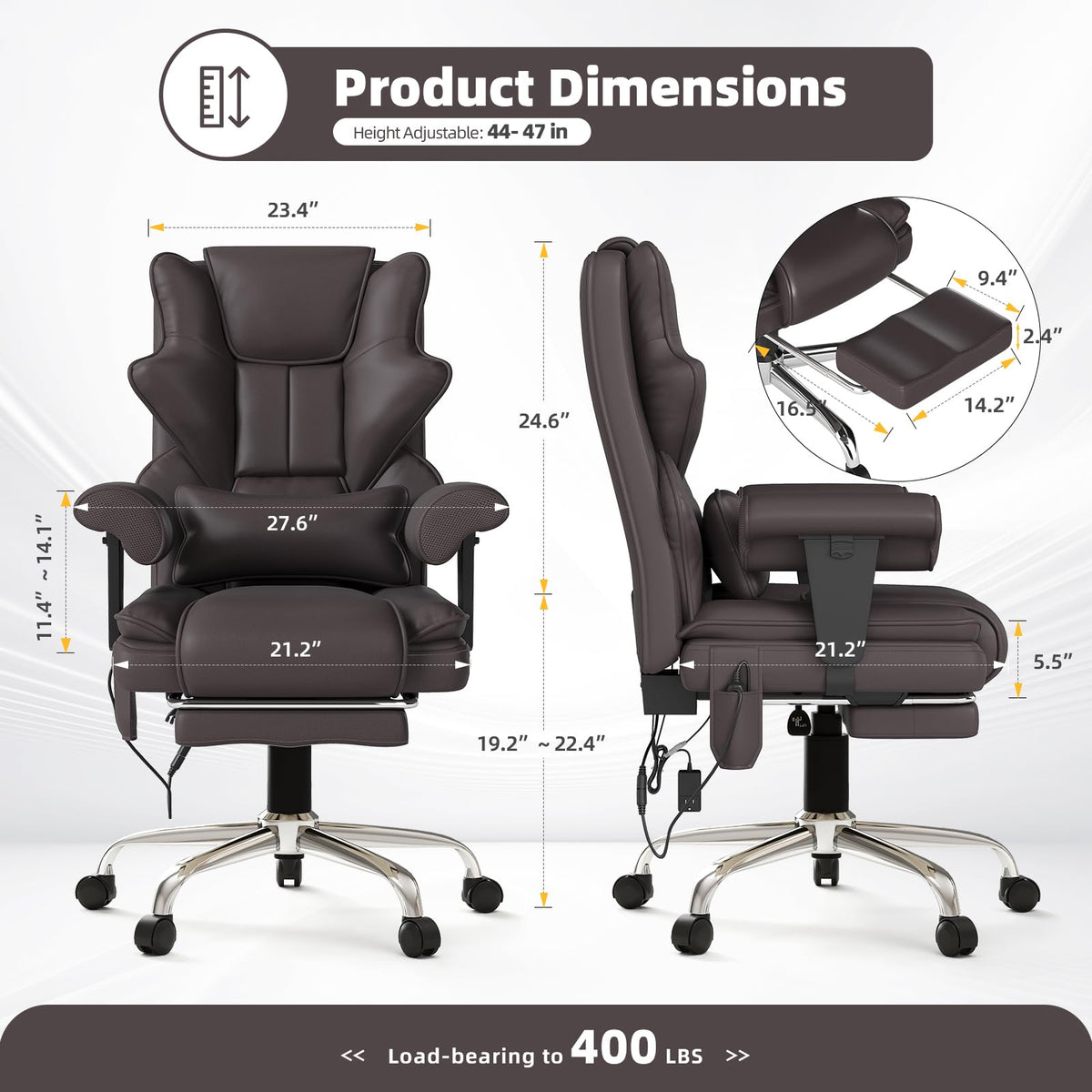 Brown Heated Massage Office Chair with Footrest E886