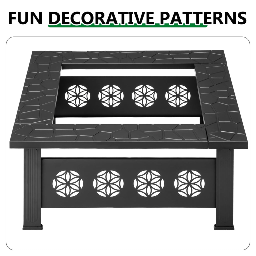 32 Inch Square Wood Burning Fire Pit Table E53769