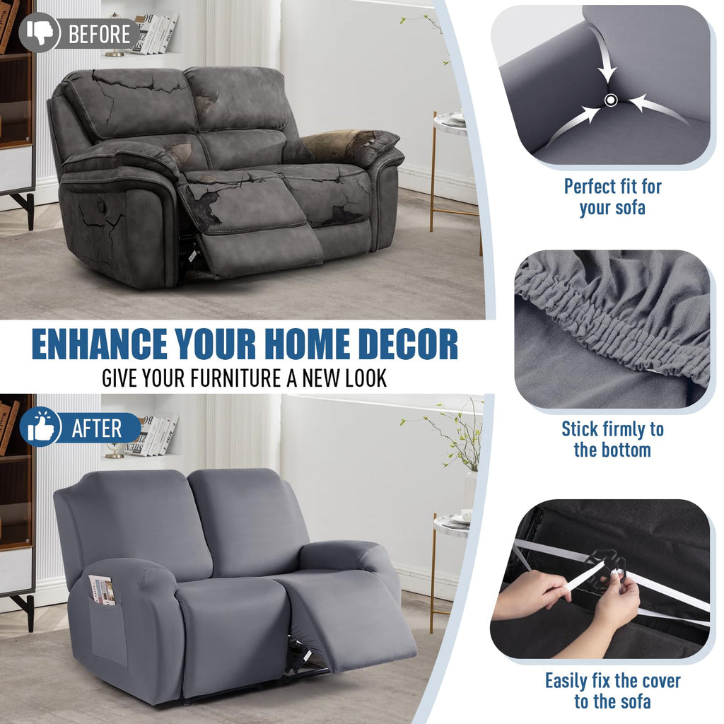 2 Piece Polyester Stretch Recliner Loveseat Slipcover M193256