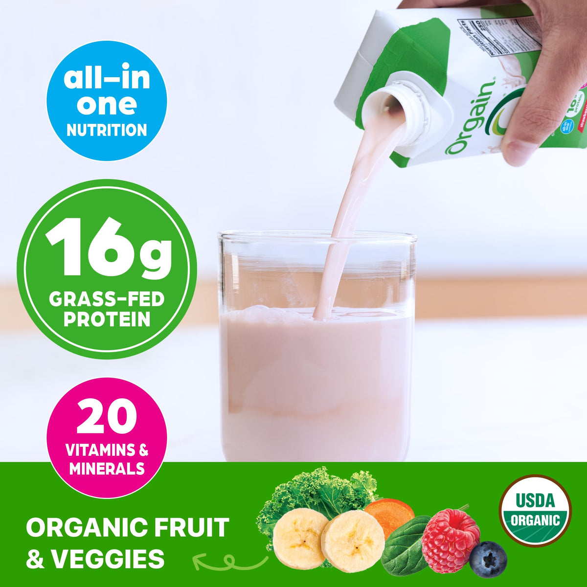 Organic Grass Fed Protein Shake, Strawberry, 11oz, 12pk N75880