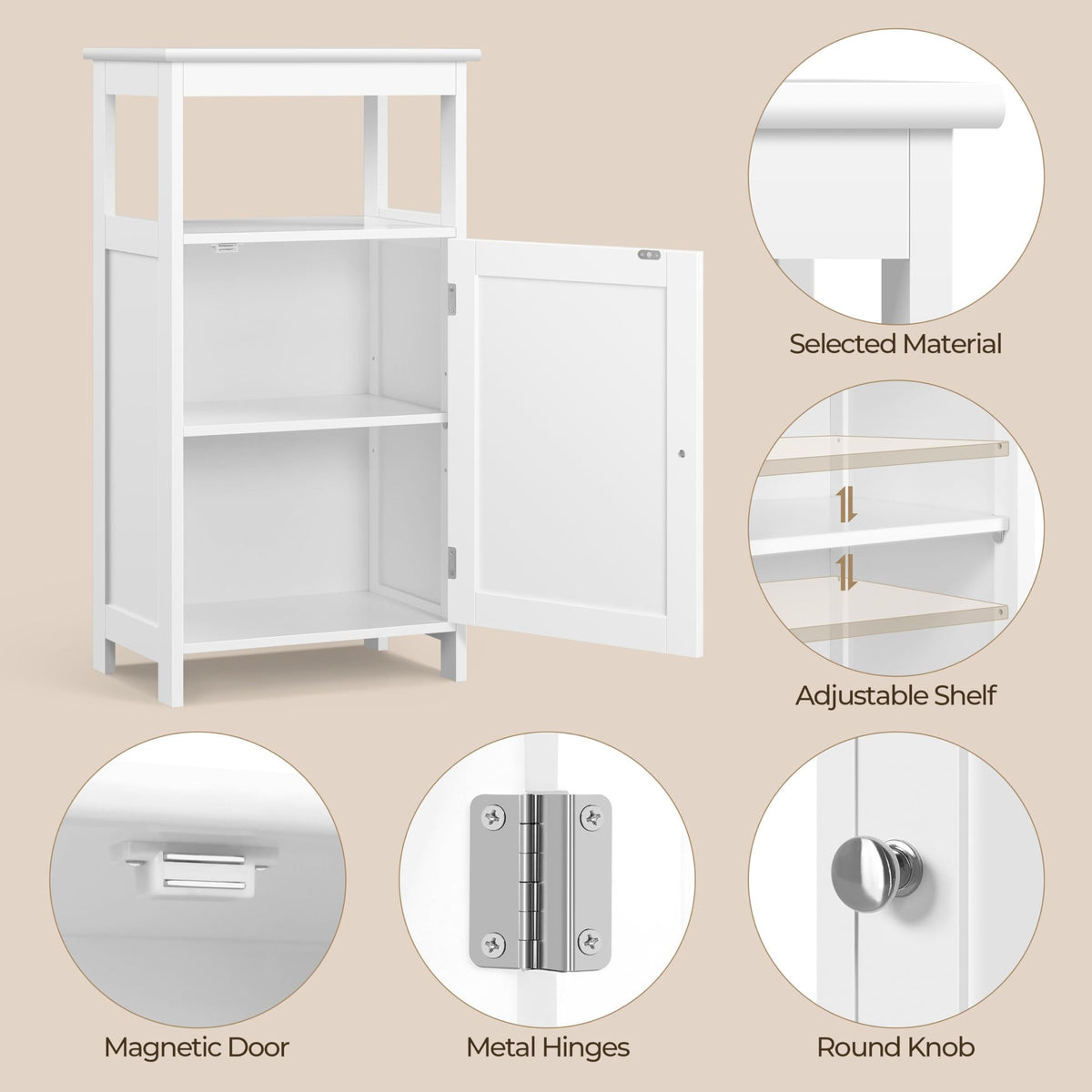 White Bathroom Storage Cabinet with Door & Open Shelf J968