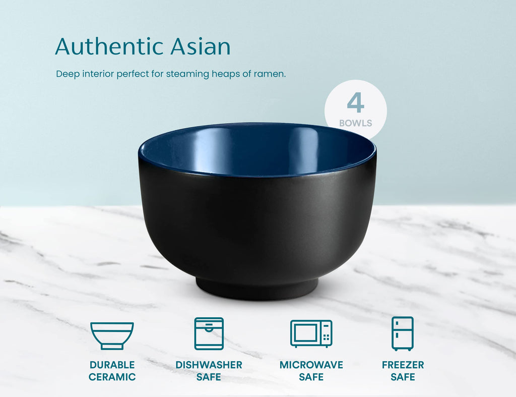 Ceramic Japanese Noodle Bowl Set, 34 oz, Set of 4 F14679