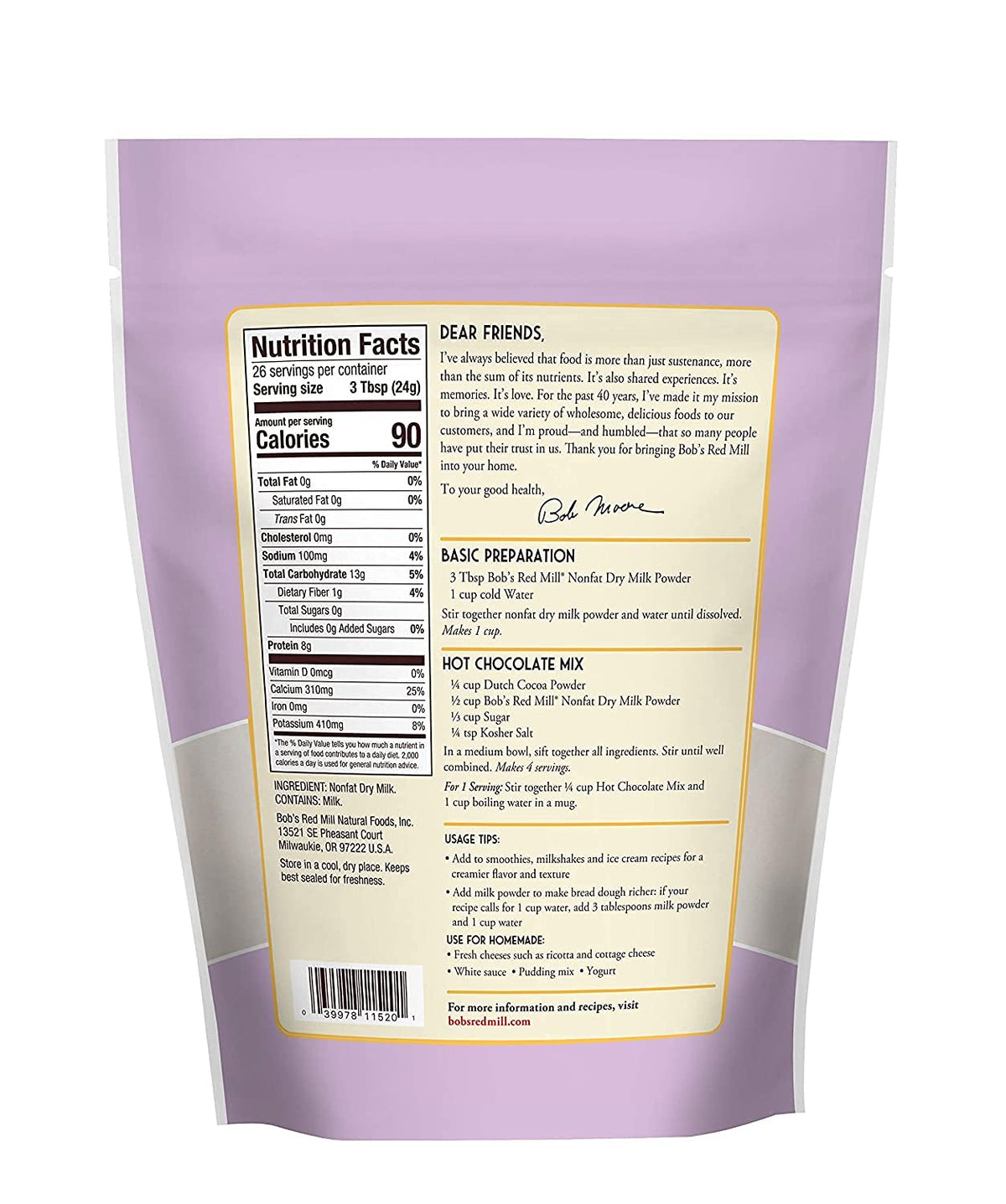 Nonfat Dry Milk Powder, 22oz U759074