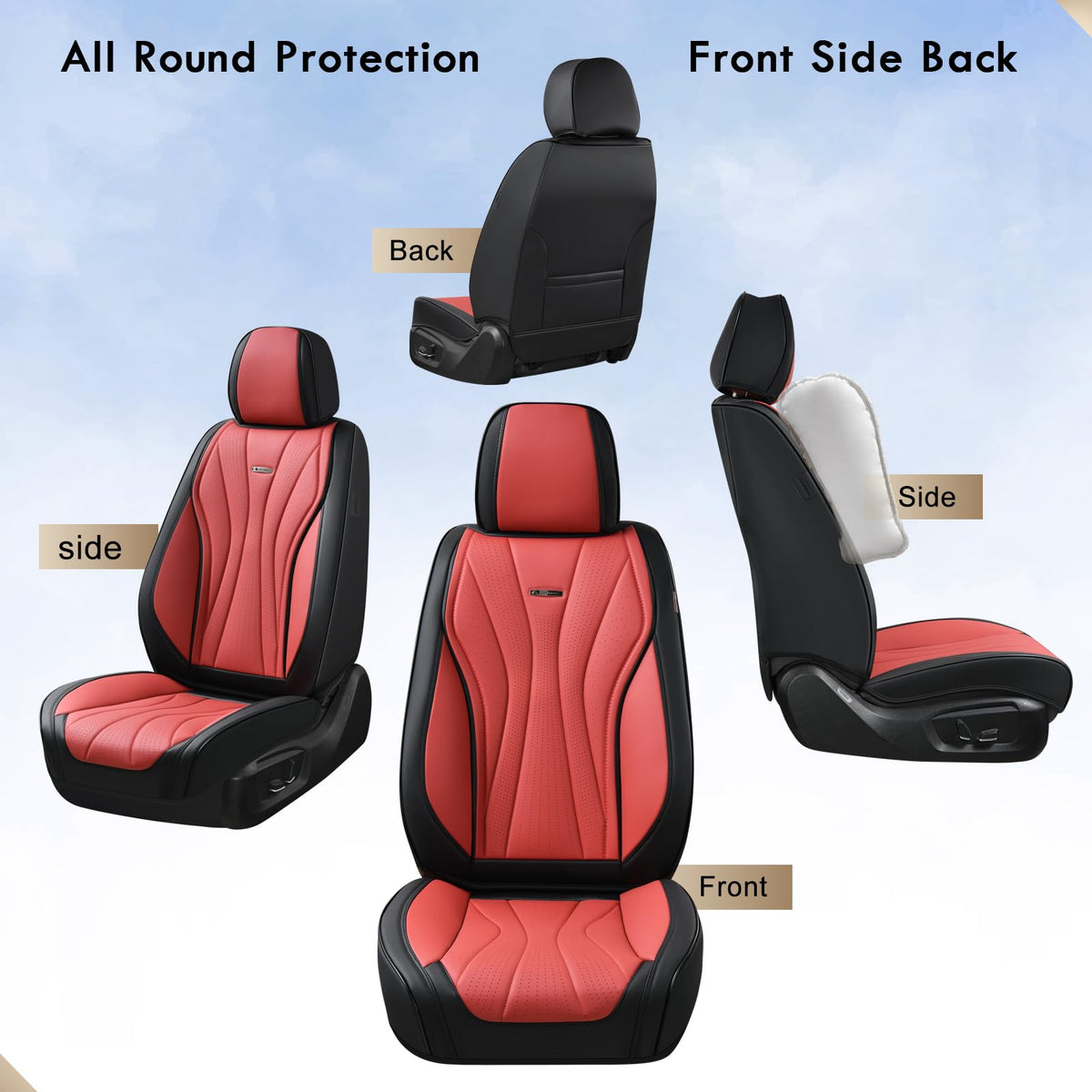 Black Red 2 Pack Leather Car Seat Covers M1839