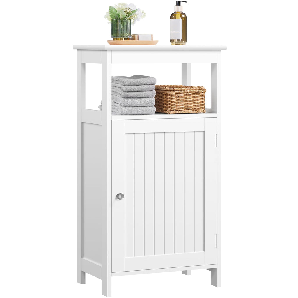 White Bathroom Storage Cabinet with Door & Open Shelf J968