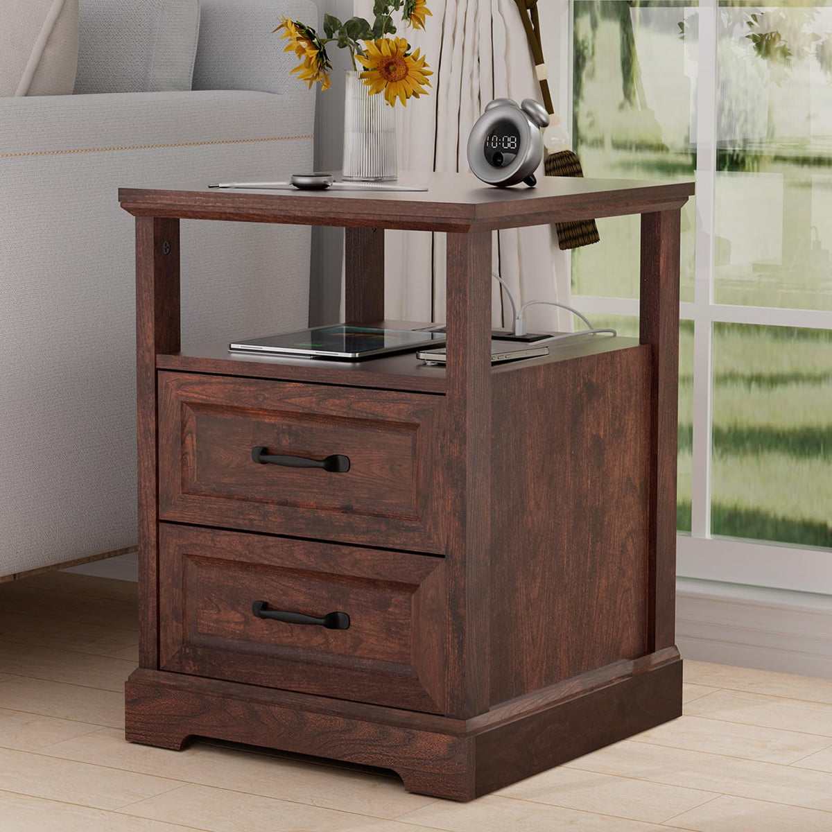 18'' Wood Nightstand with Charging Station J9722