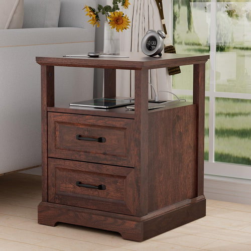 18'' Wood Nightstand with Charging Station J9722