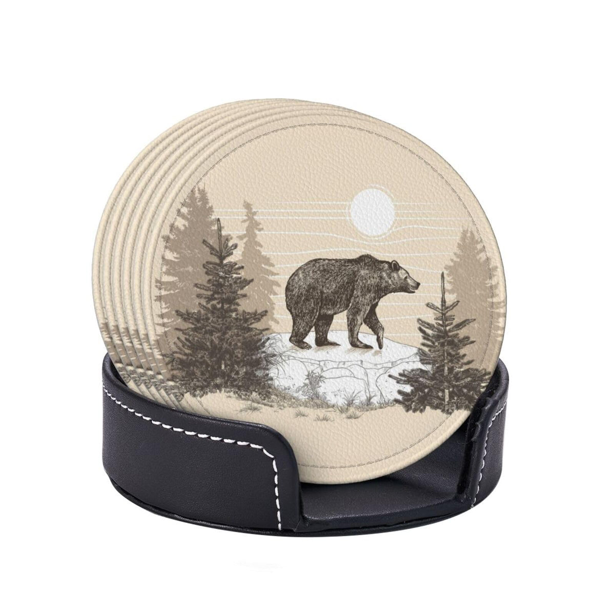 6 Pcs Leather Coasters with Holder A133456