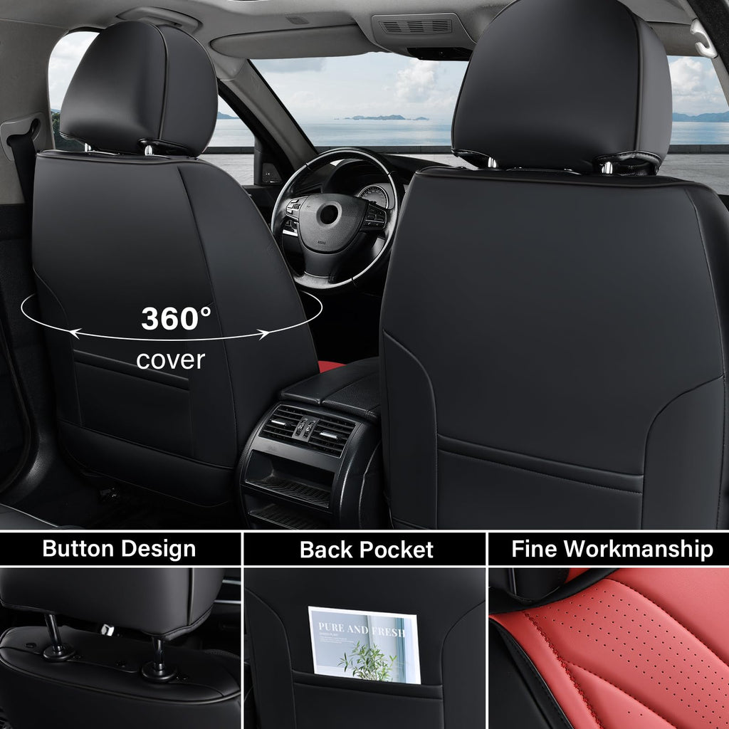 Black Red 2 Pack Leather Car Seat Covers M1839