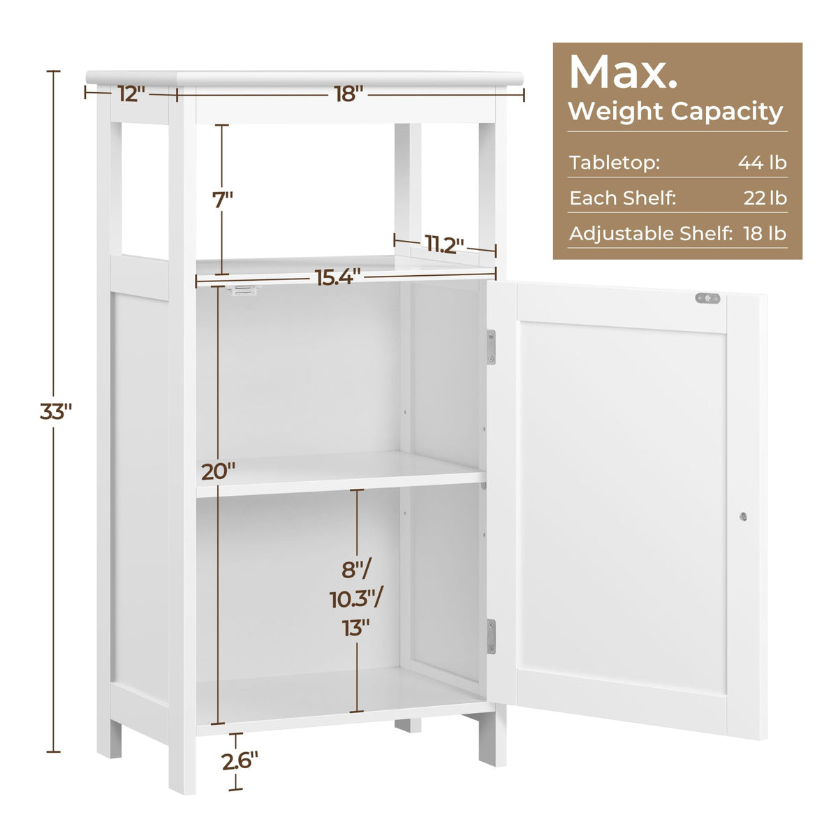 White Bathroom Storage Cabinet with Door & Open Shelf J968