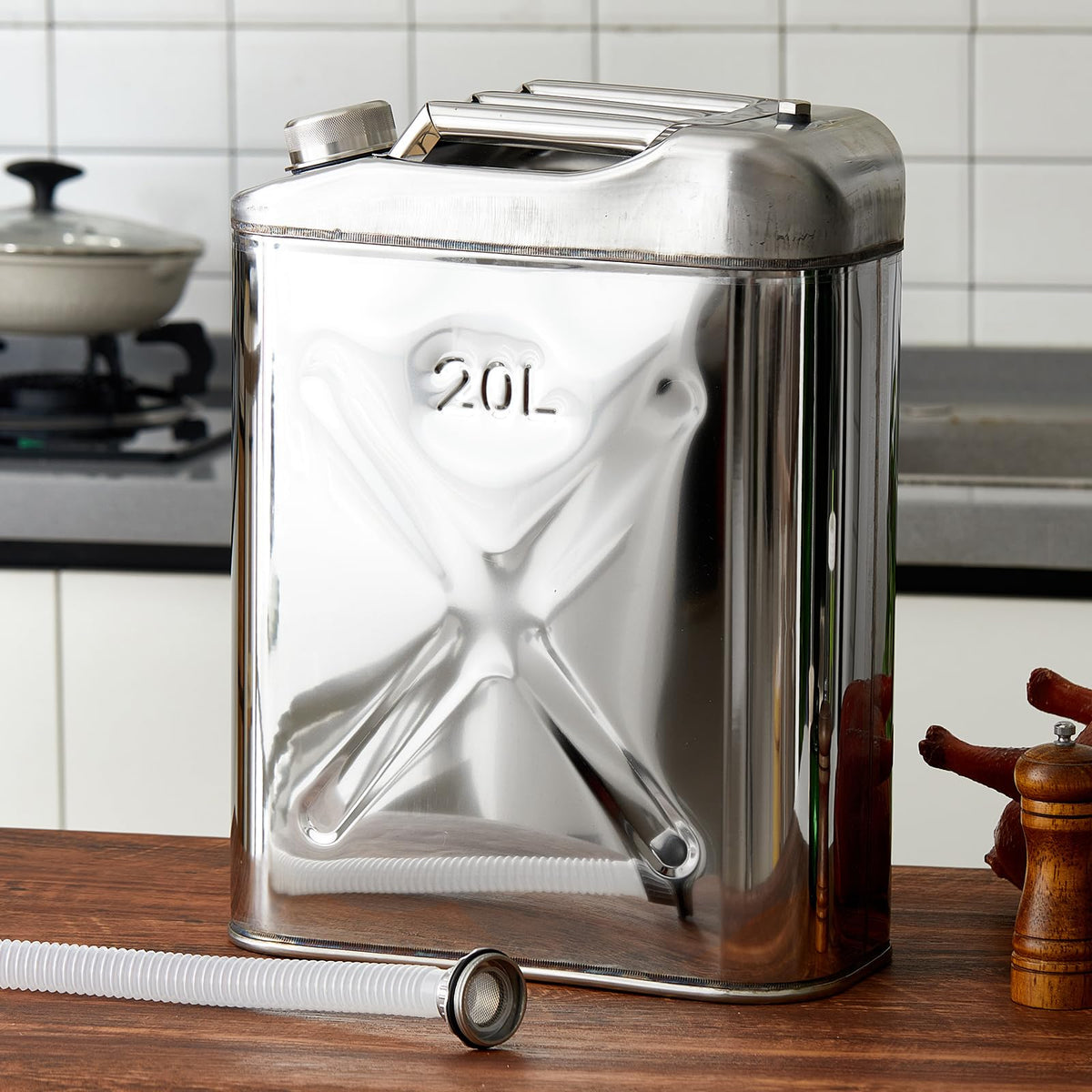 2 Pcs 5 Gallon Stainless Cooking Oil Storage Can with Lid V9895