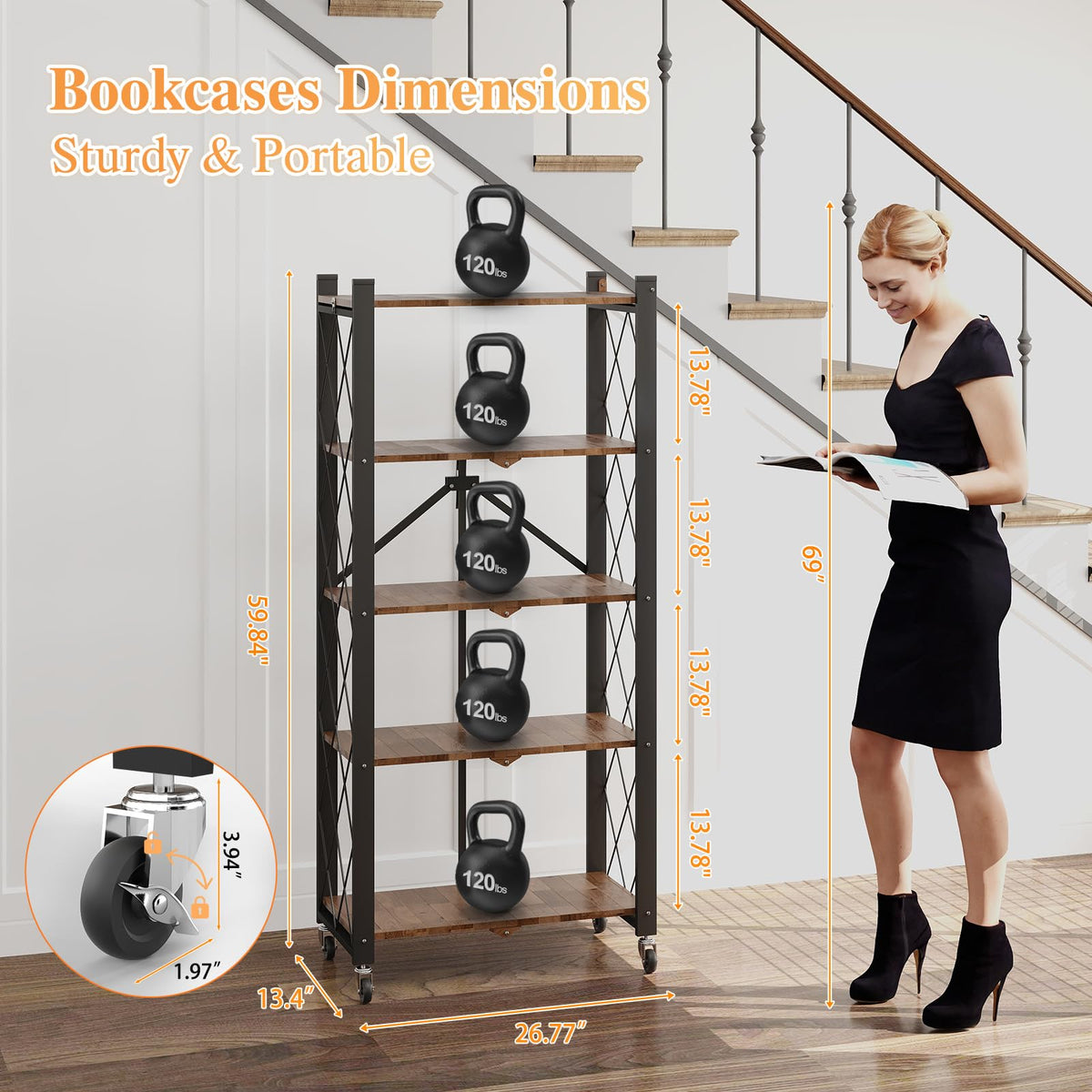 5-Tier Folding Storage Shelf with Woodgrain Finish Z659