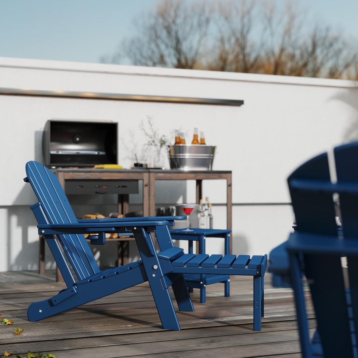 Adjustable Adirondack Chairs with Ottoman Set of 2 Blue U537333