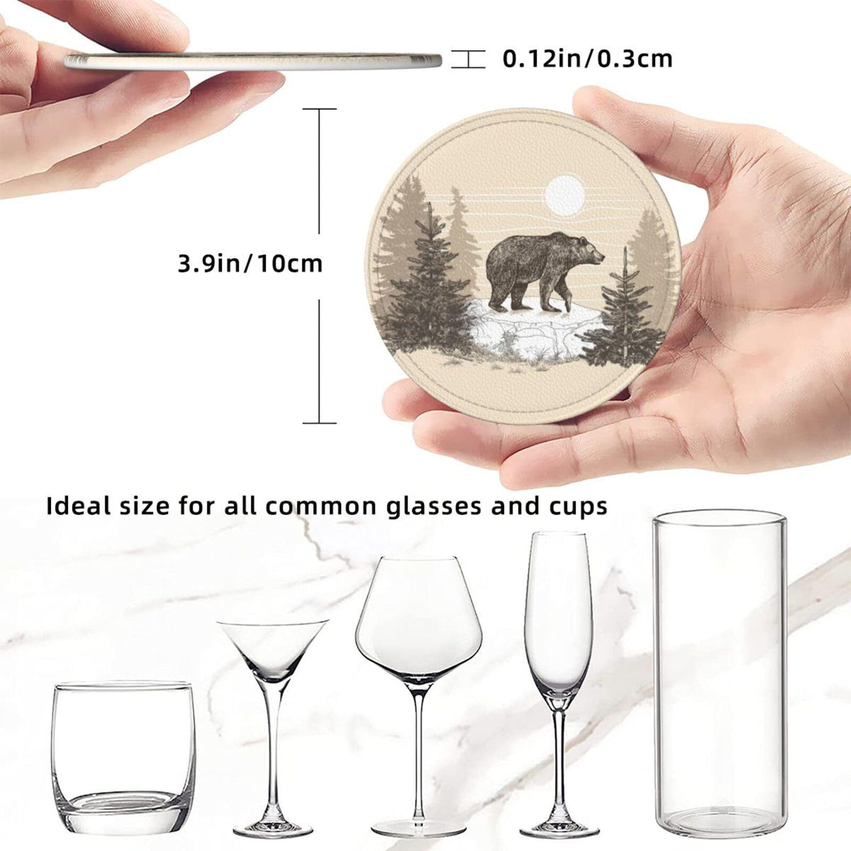 6 Pcs Leather Coasters with Holder A133456