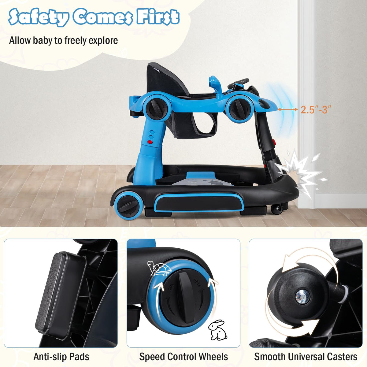 Foldable Baby Walker with Canopy and Wheels X68214