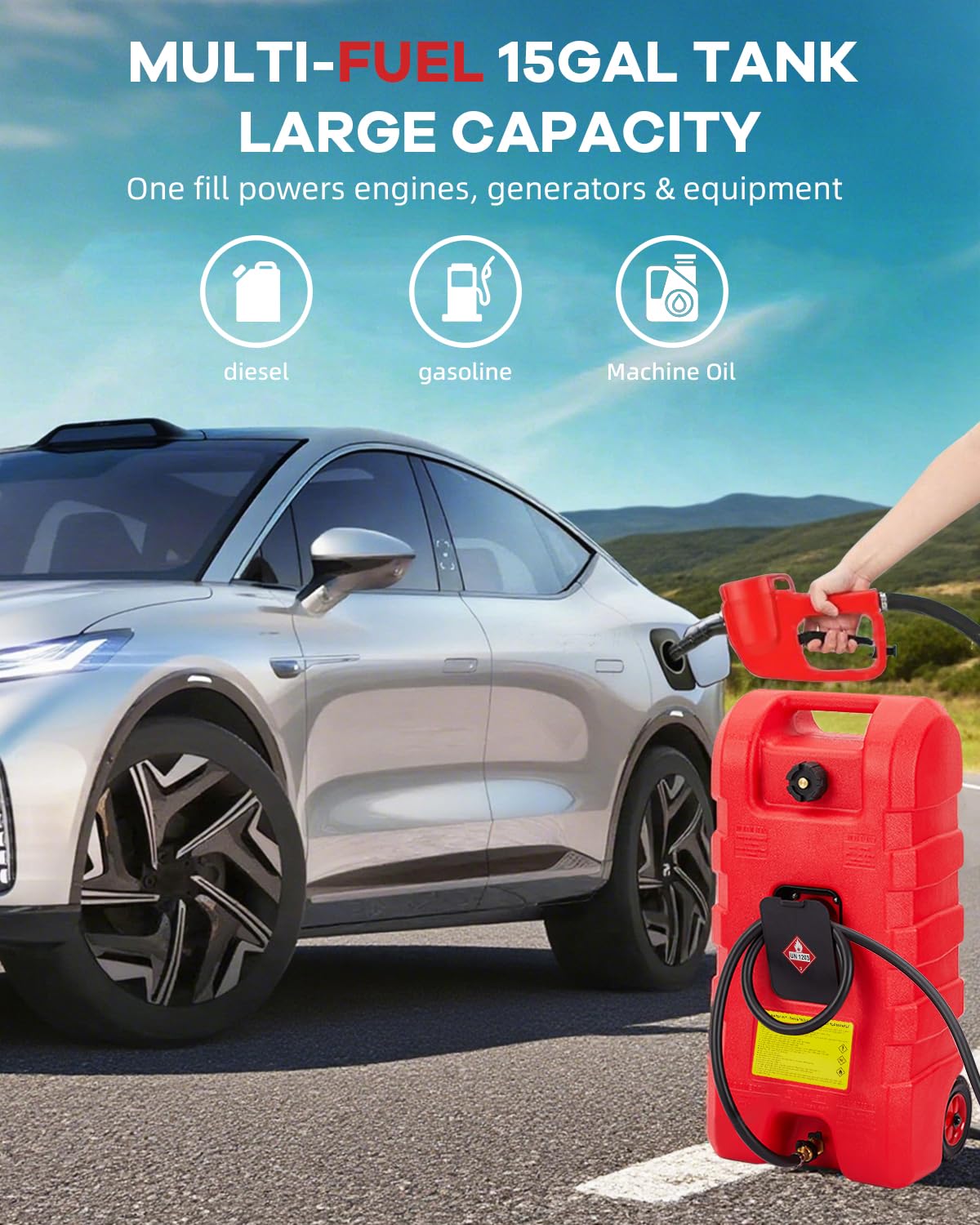15 gal Red Portable Gas Can with Pump and Hose X490