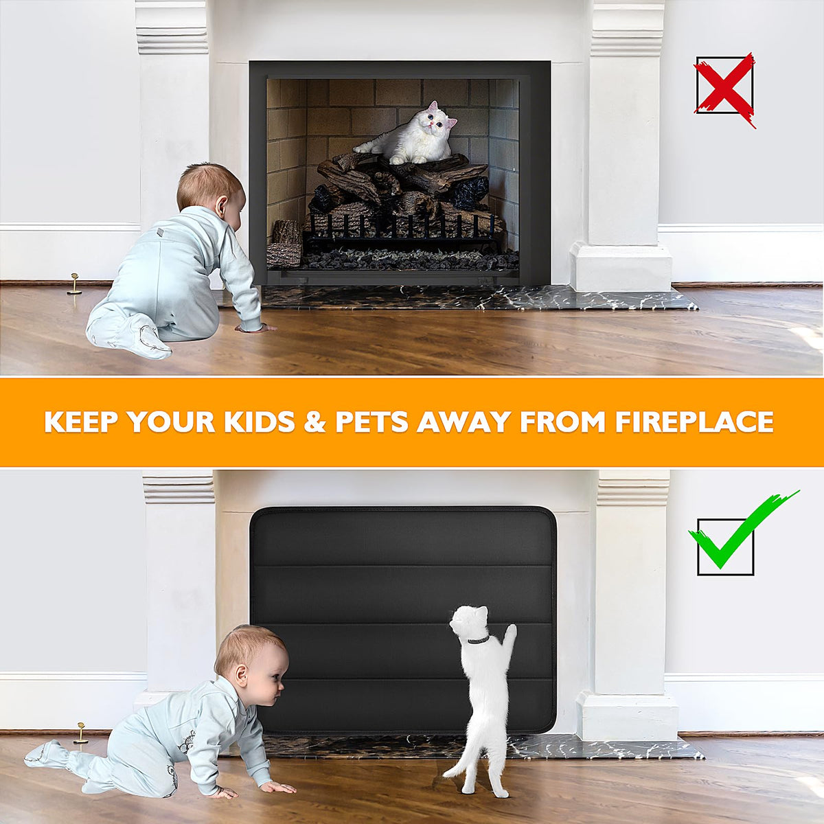 Black Magnetic Fireplace Cover S4883