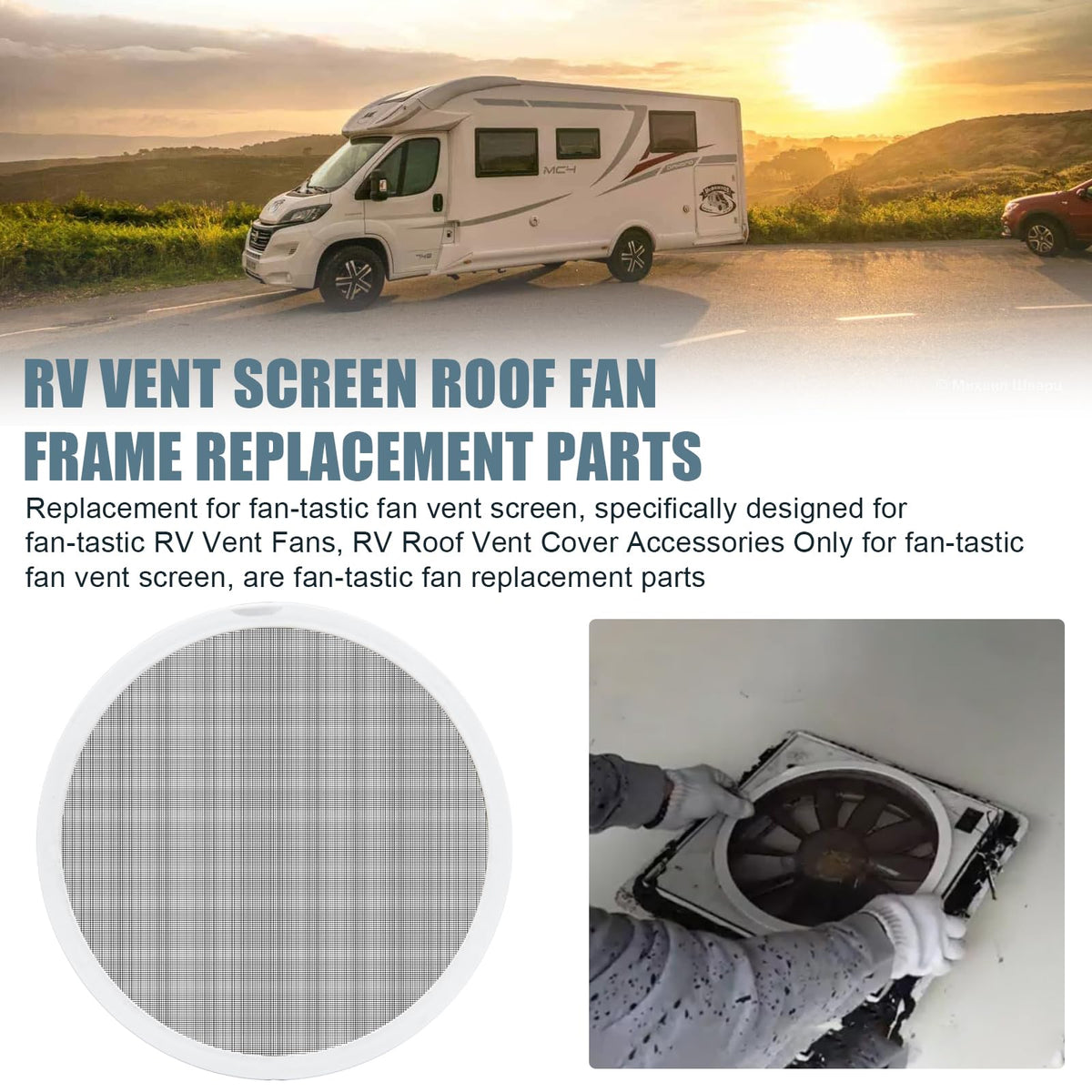 White 2PCS RV Vent Screen Roof Fan Frame Parts E624064