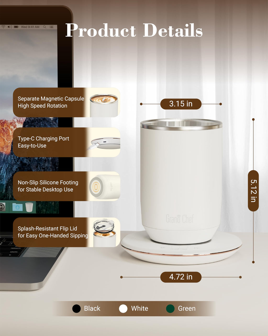 Self-Heating 10oz Temperature Controlled Coffee Mug with Dripper A681