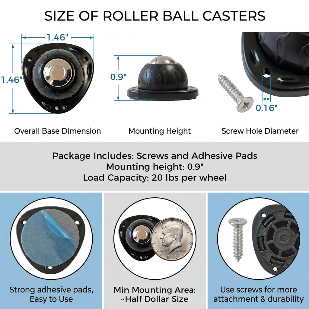 Black 4pcs Self Adhesive Caster Wheels N207