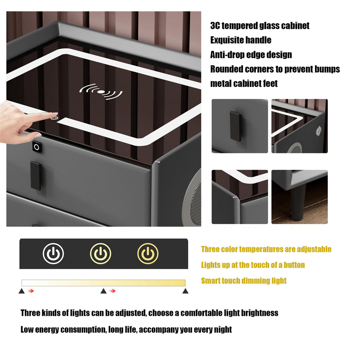 Pink 3 Drawer Nightstand with Charging Station N740813