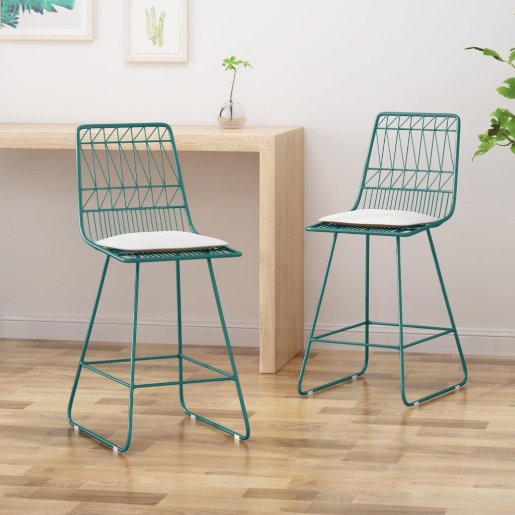 Teal Iron Patio Bar Stools with Cushion, Set of 2 X5739