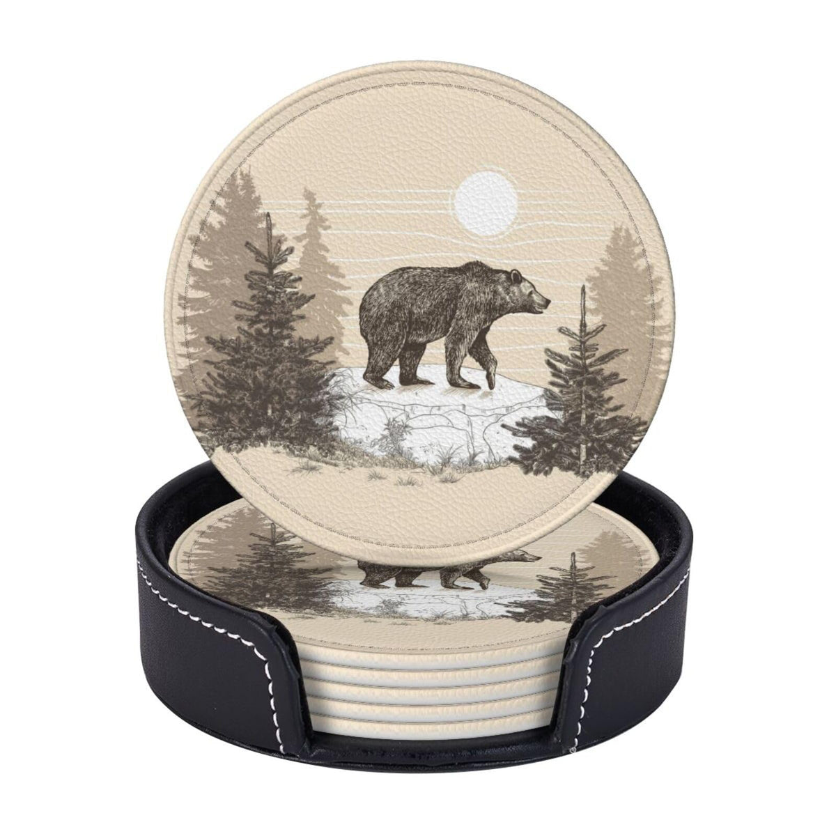 6 Pcs Leather Coasters with Holder A133456