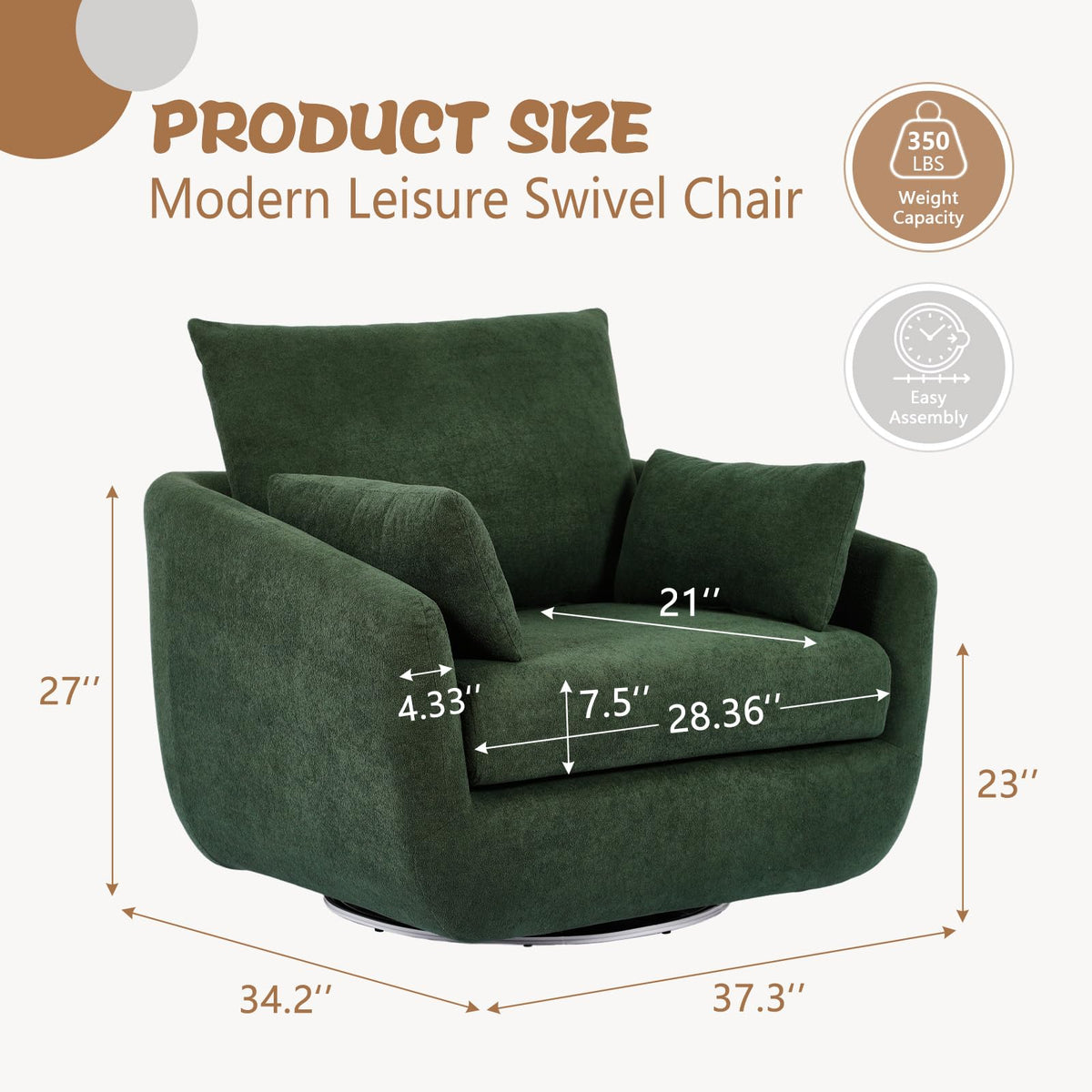 Oversized Sherpa Boucle Fabric Swivel Accent Armchair Set of 2 R738