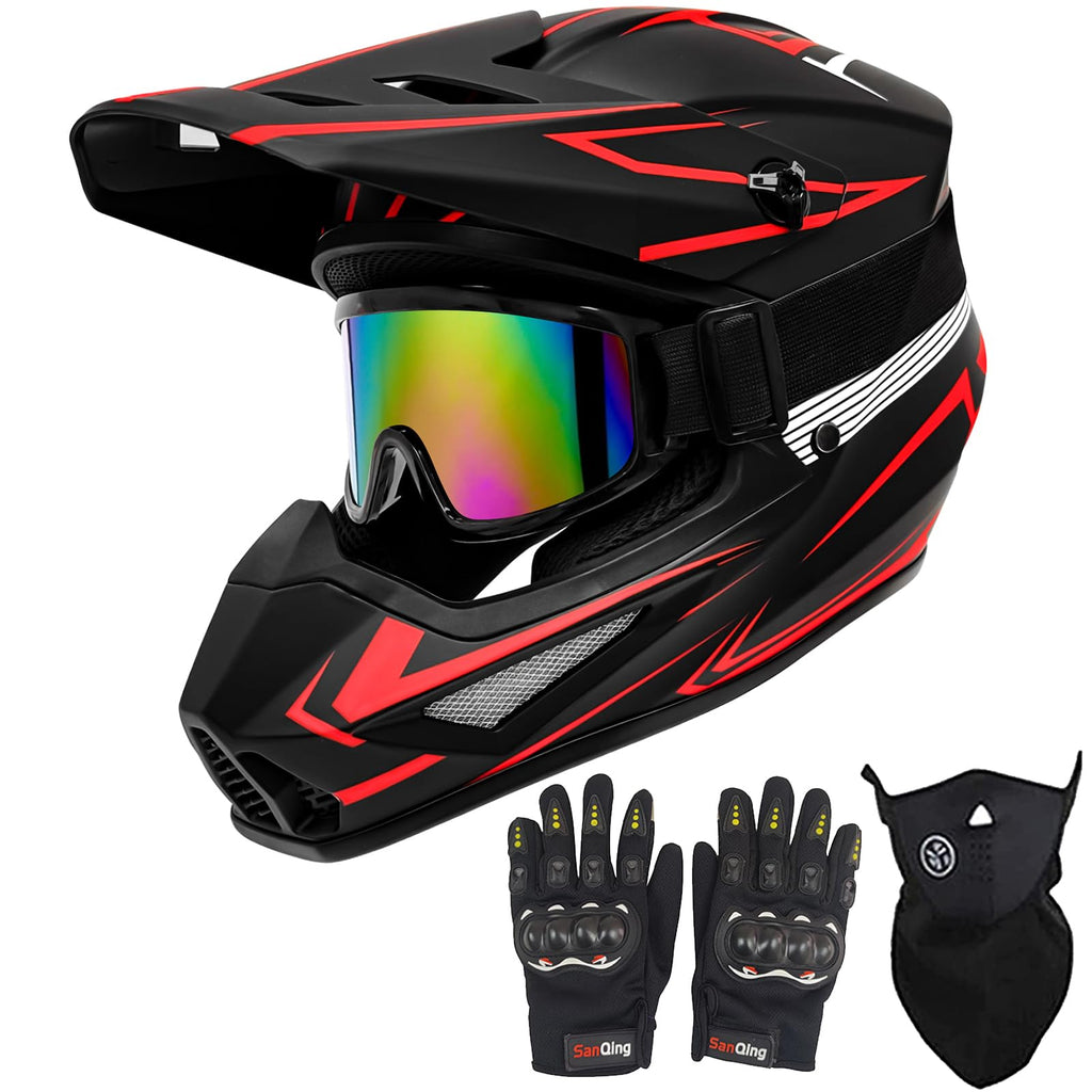 Youth Motorcross Helmet, Kids Dirt Bike Helmets-DOT Approved (Red, X-Large) Y82485