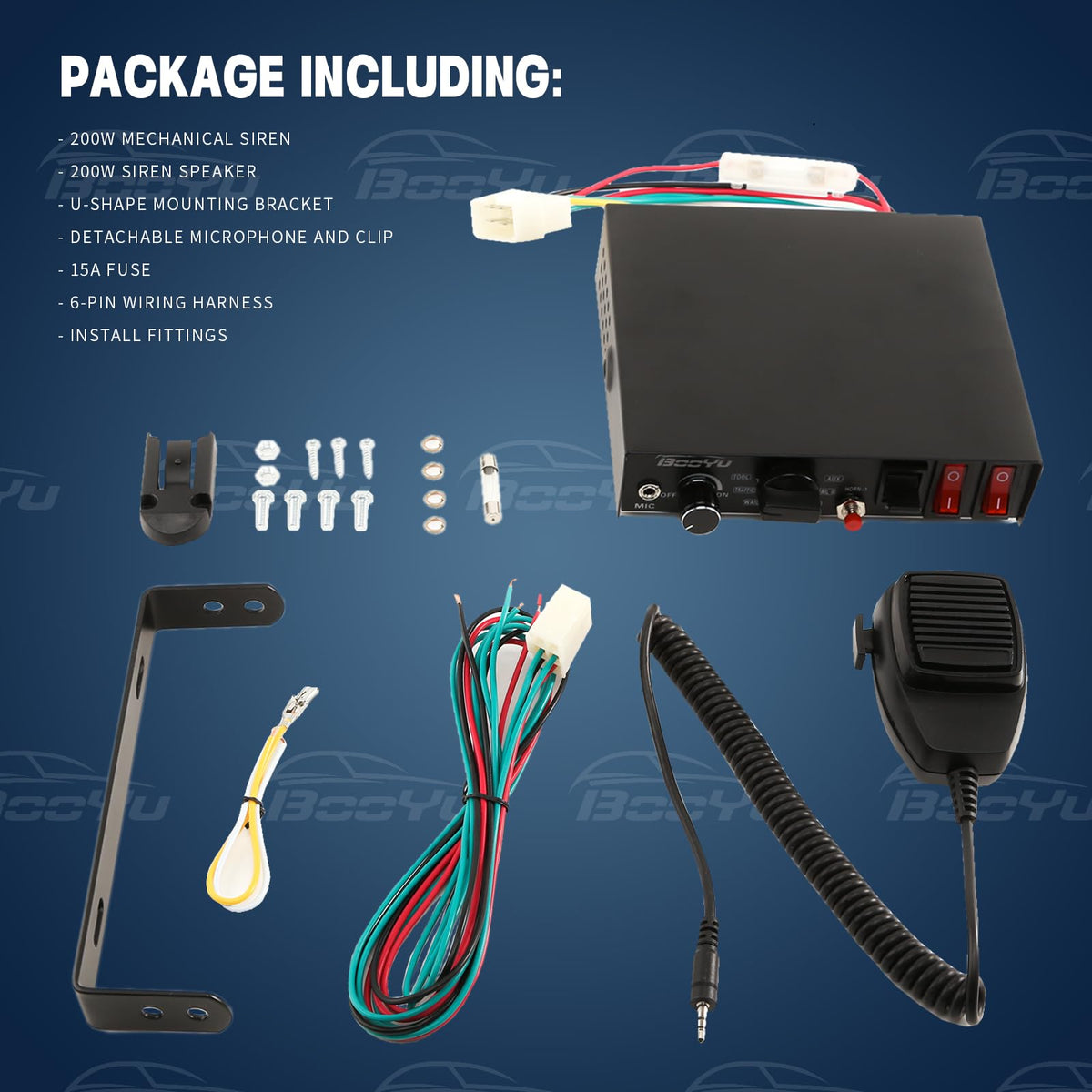 12V 200W 9Tone Slim Speaker Horn Alarm PA System Emergency Siren H56425