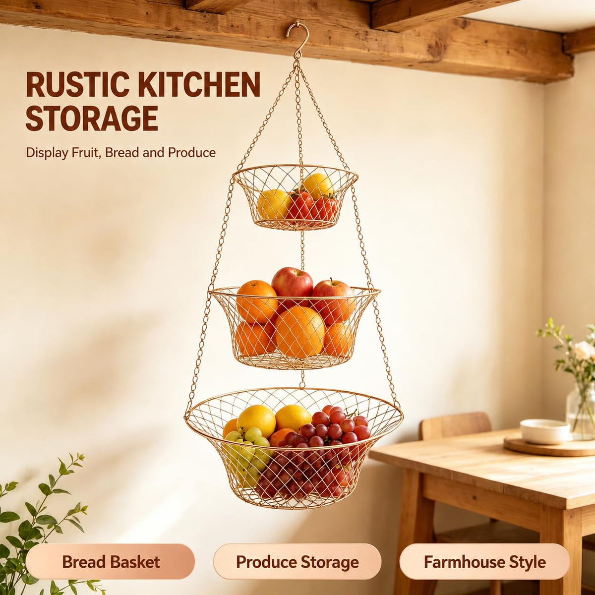 3-Tier Copper Hanging Basket U61822