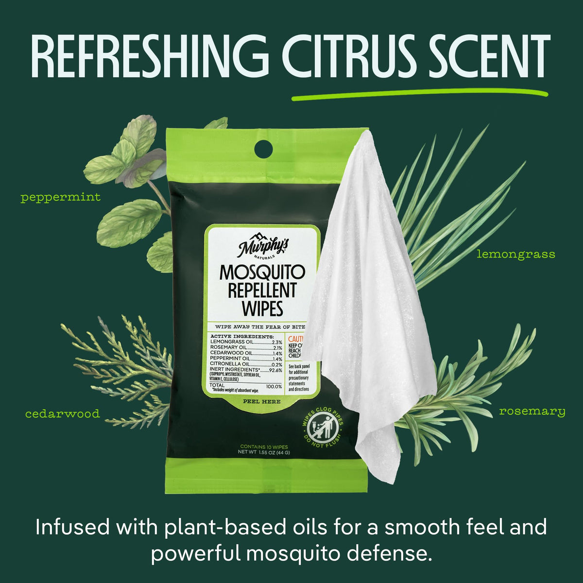 Plant-Based Mosquito Repellent Wipes 10 Count Pack of 3 J1161