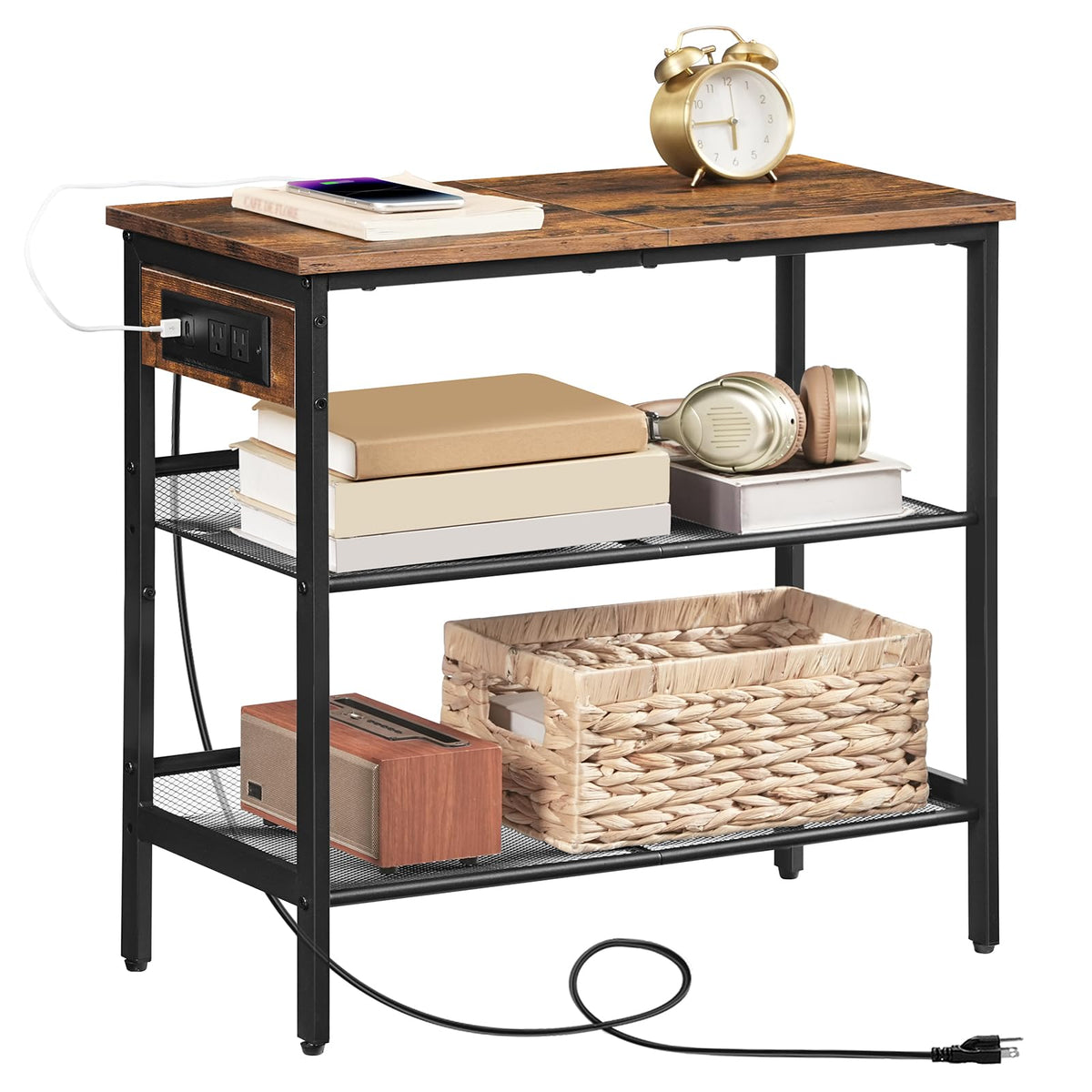 3-Tier Narrow End Table with Charging Station Z330715