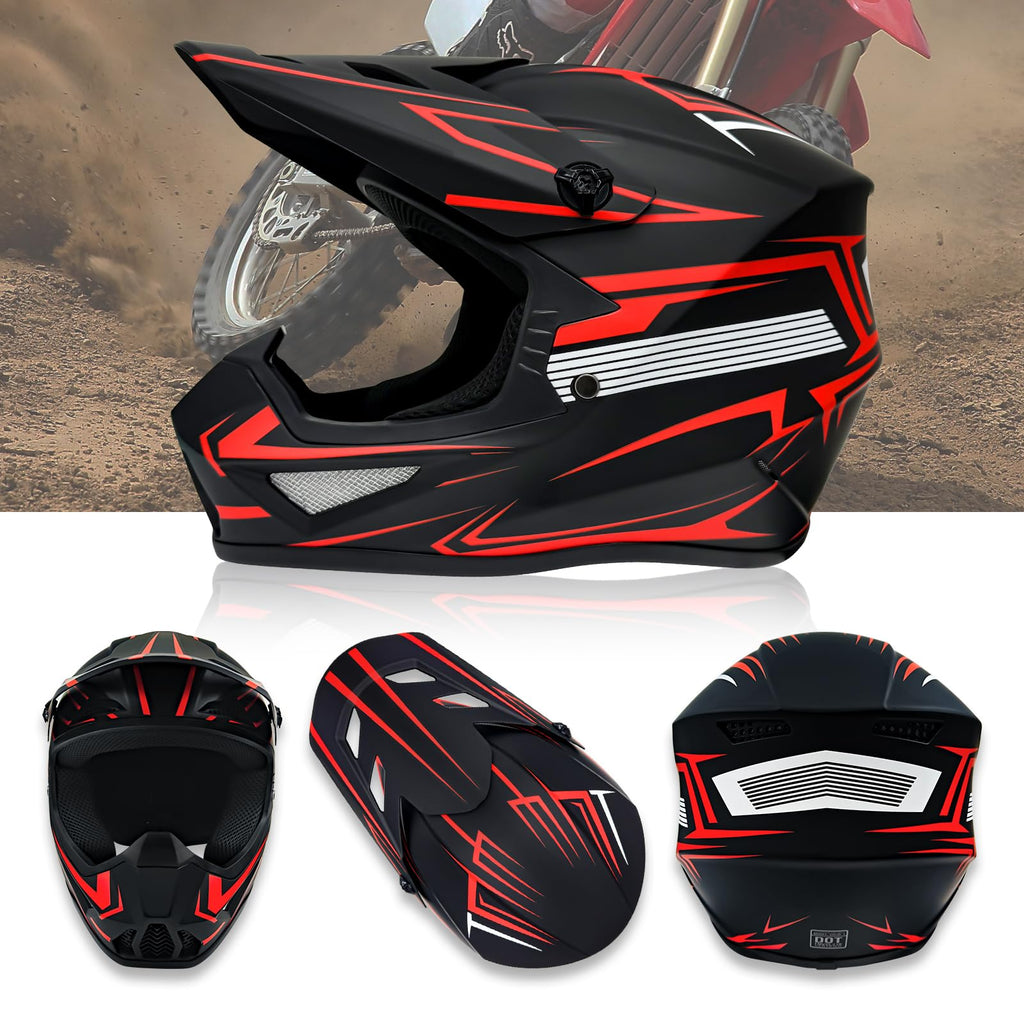 Youth Motorcross Helmet, Kids Dirt Bike Helmets-DOT Approved (Red, X-Large) Y82485