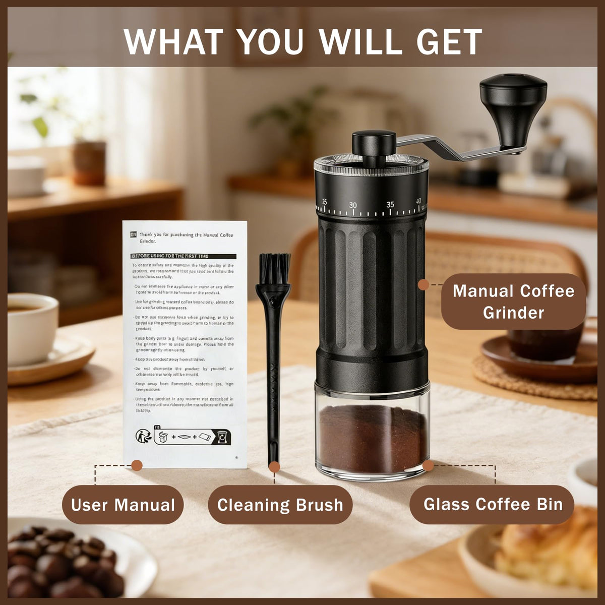 Manual Coffee Grinder with 40 Adjustable Settings, 30g Capacity I675