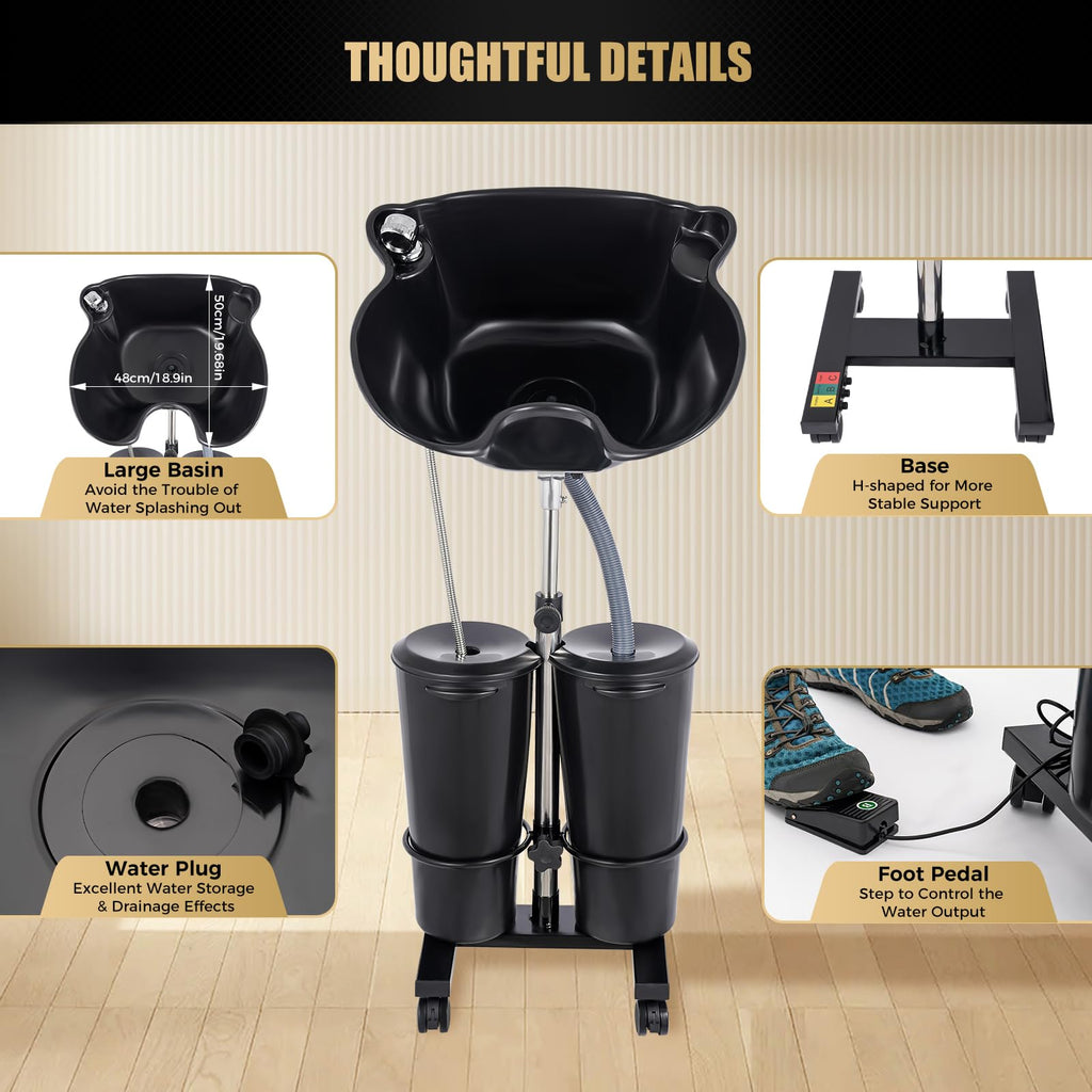 Portable Standing Shampoo Bowl with Drain Hose W8100