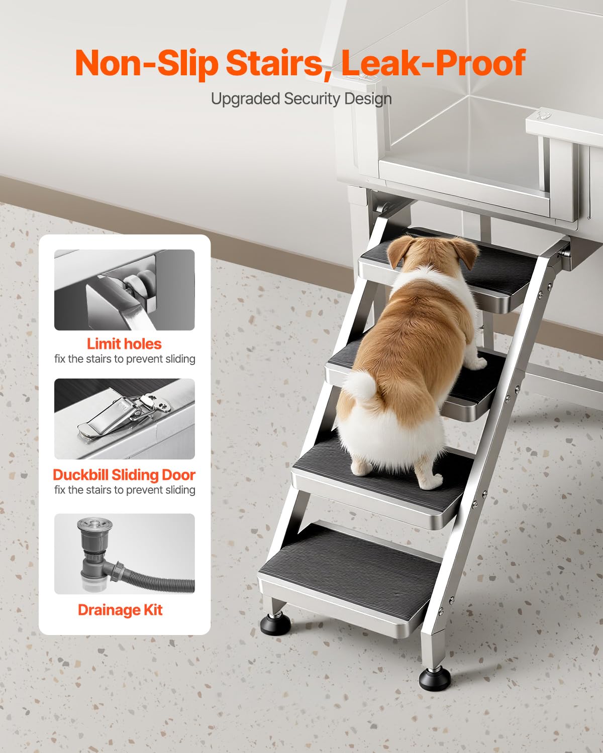 34" Stainless Steel Dog Washing Station with Shower Faucet X537431