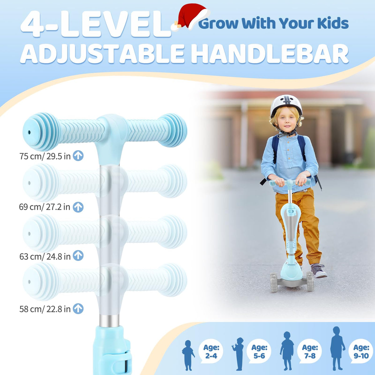 2 in 1 Kids Scooter with Seat, LED Light-Up Wheels, 4 Adjustable Heights U62092