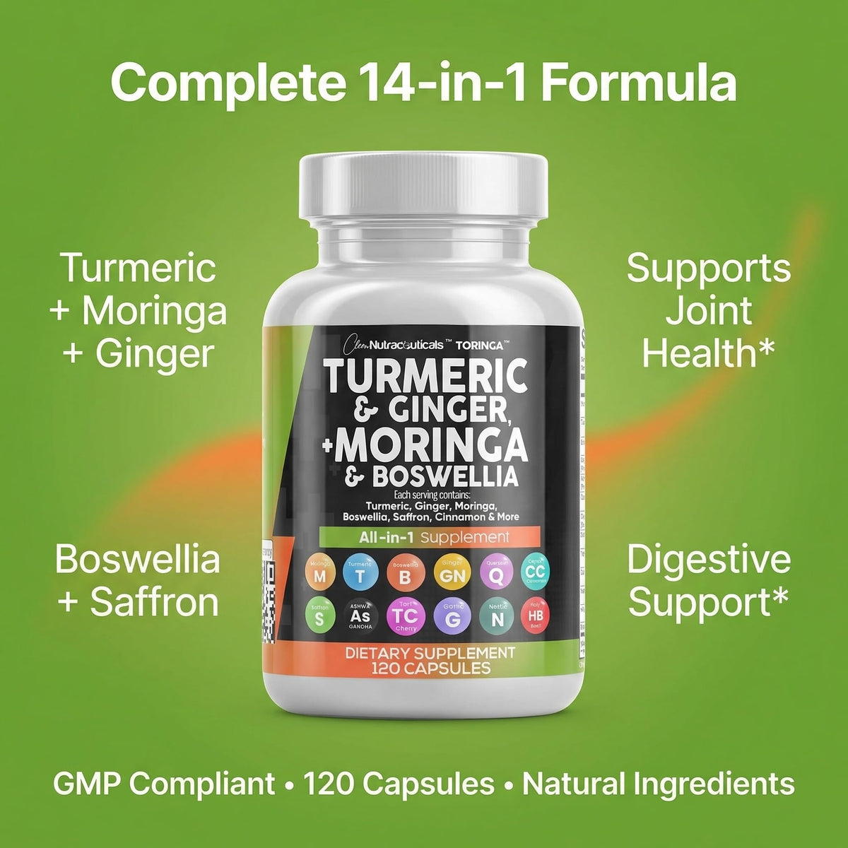 Turmeric Moringa Ginger Boswellia Saffron Supplement O7452