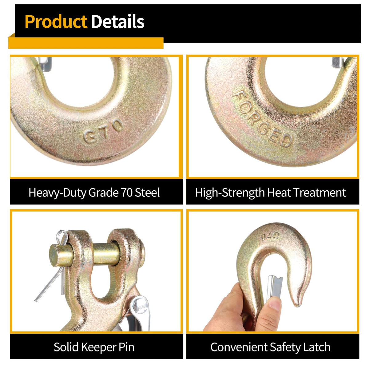 4-Pack 3/8 Forged Clevis Slip Hooks with Safety Latch I3421