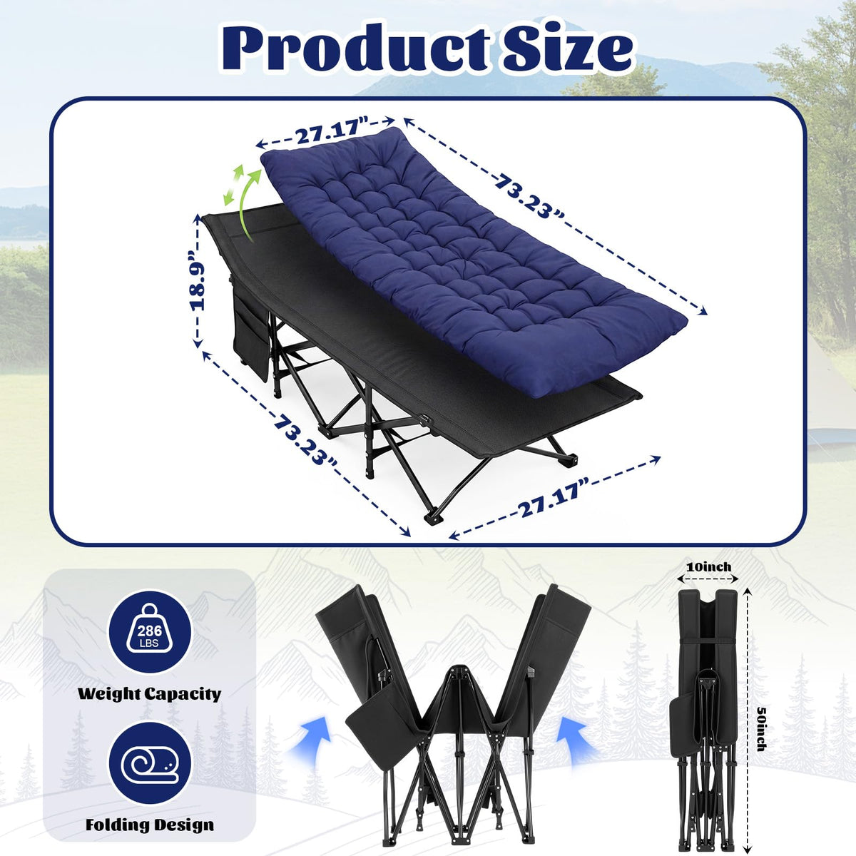2 Pack Folding Camping Cot with Mattress D983