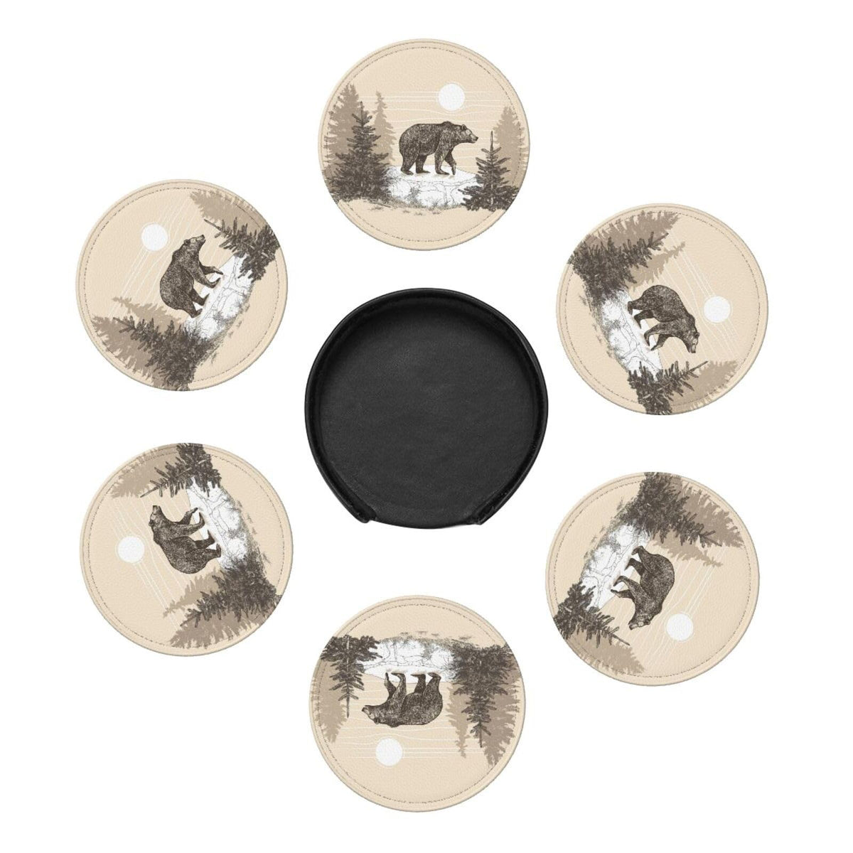 6 Pcs Leather Coasters with Holder A133456