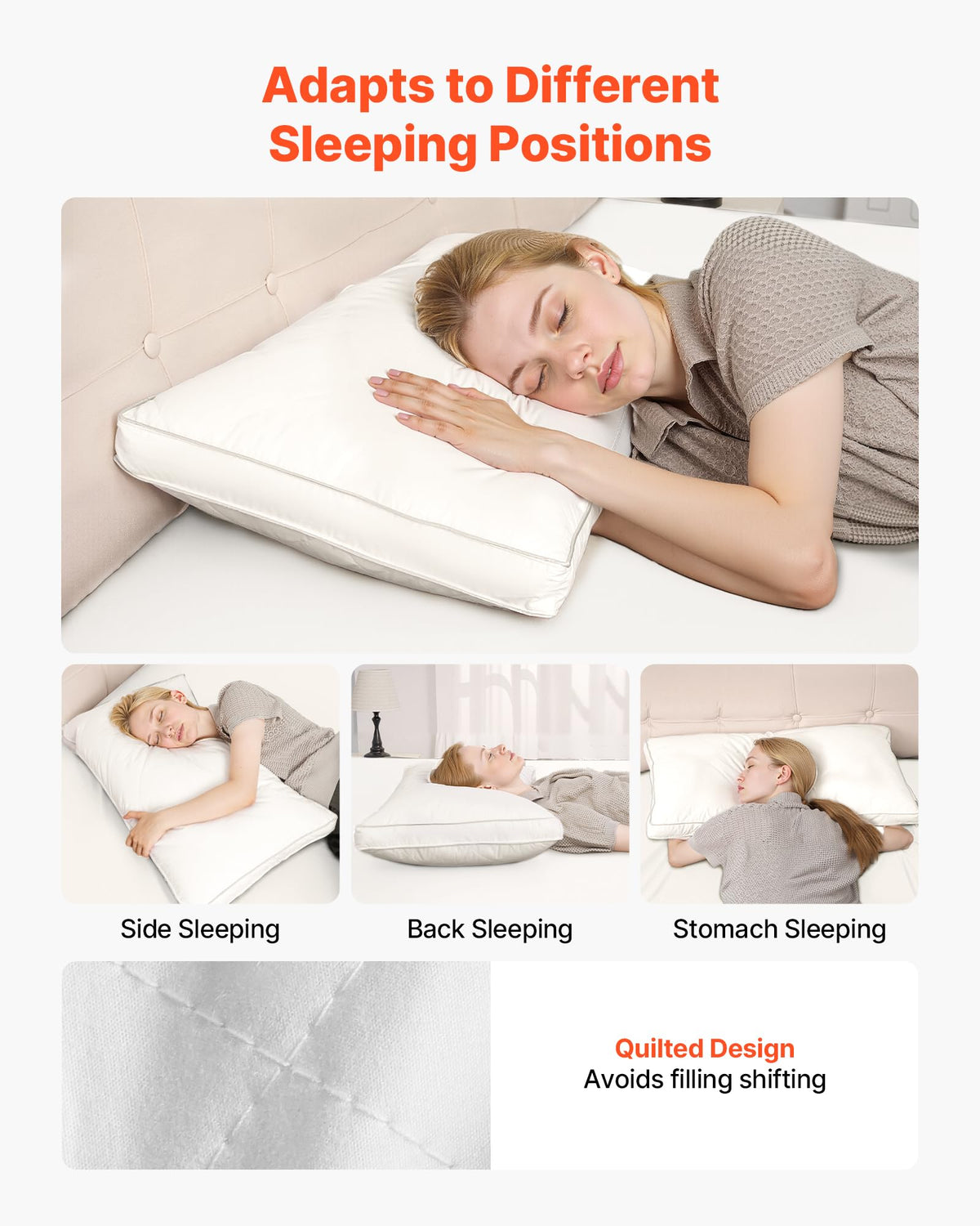 Queen Size White Set of 2 Bed Pillows J921