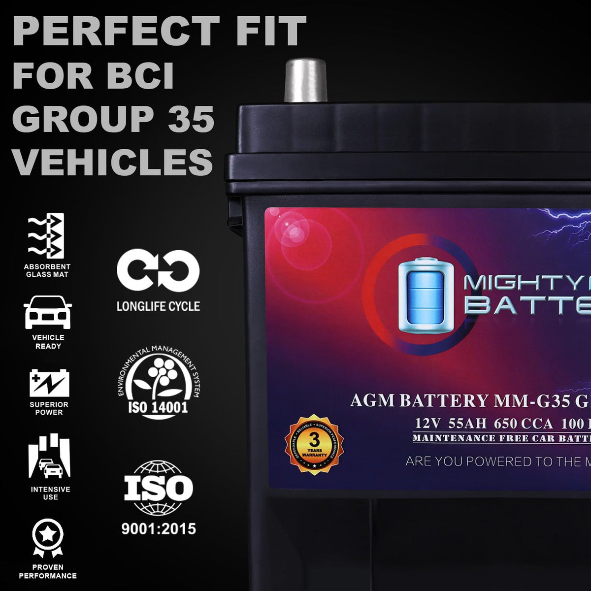 12V 55Ah AGM Replacement Battery V622