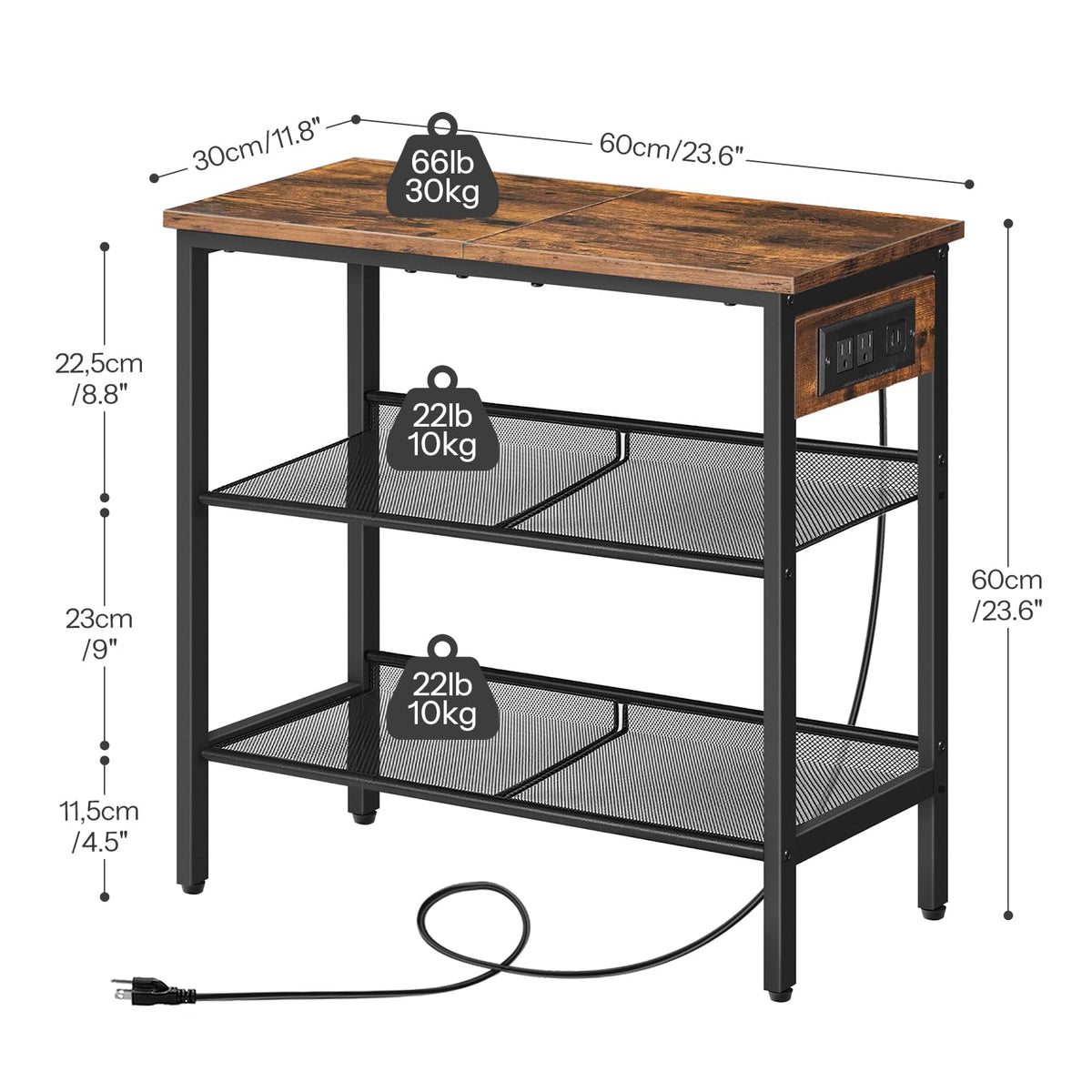 3-Tier Narrow End Table with Charging Station Z330715